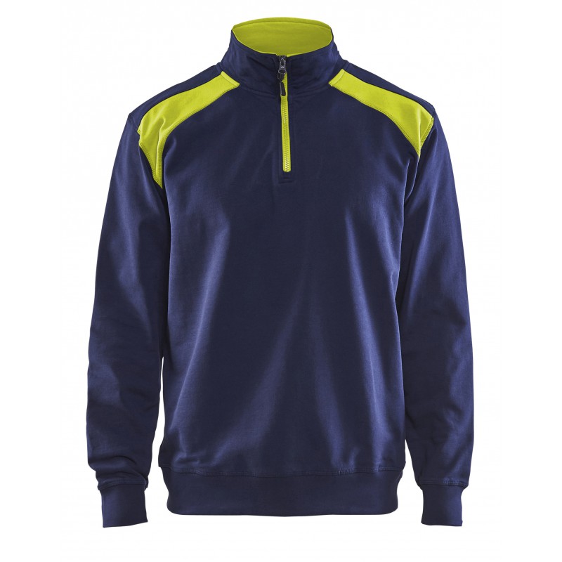 Sweatshirt bi-colour met halve rits Sweatshirt bi-colour met halve rits