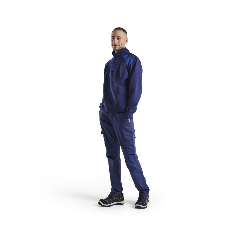 Sweatshirt bi-colour met halve rits Sweatshirt bi-colour met halve rits