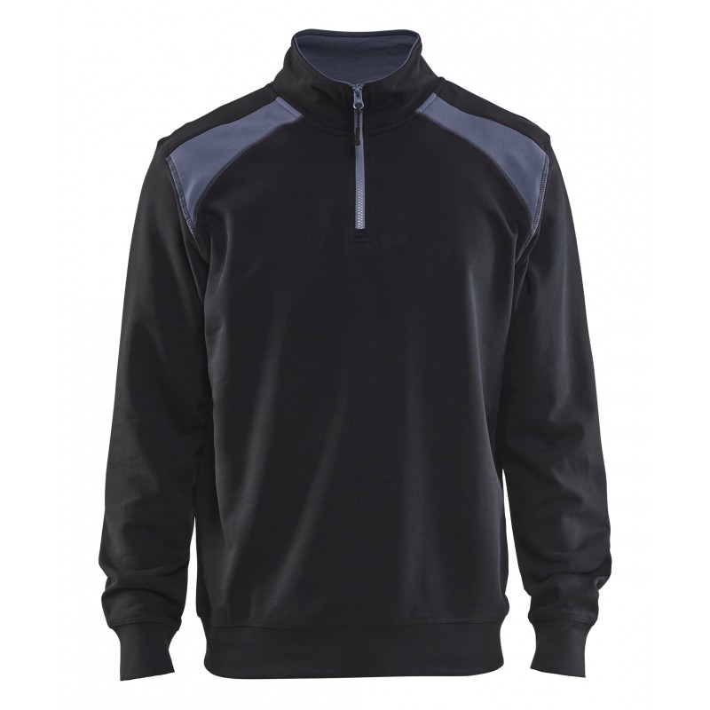 Sweatshirt bi-colour met halve rits Sweatshirt bi-colour met halve rits