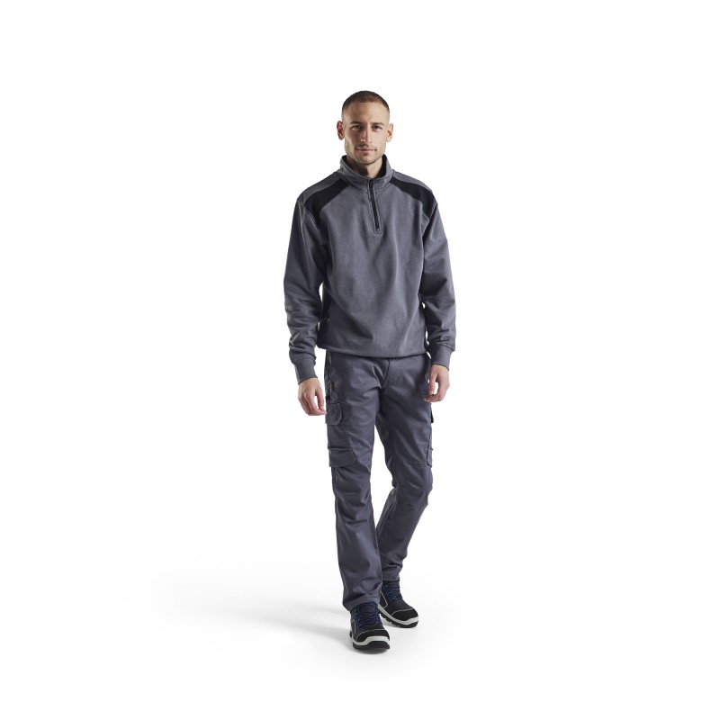 Sweatshirt bi-colour met halve rits Sweatshirt bi-colour met halve rits
