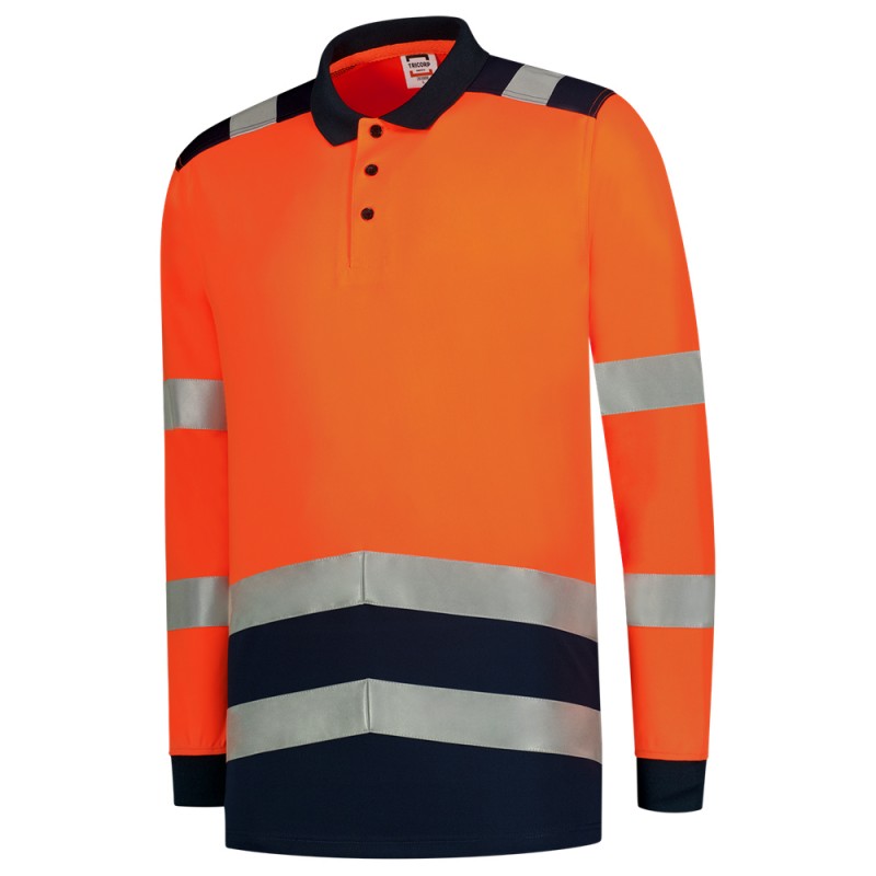TRICORP 203008 Poloshirt High Vis Bicolor Lange Mouw fluor oranje/ink