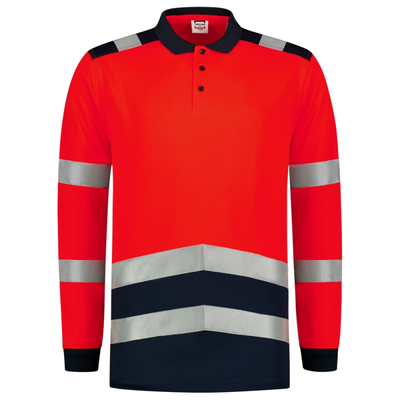 TRICORP 203008 Poloshirt High Vis Bicolor Lange Mouw fluor rood/ink