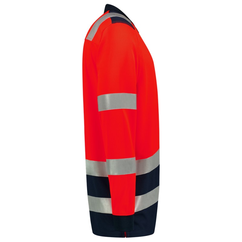 TRICORP 203008 Poloshirt High Vis Bicolor Lange Mouw fluor rood/ink