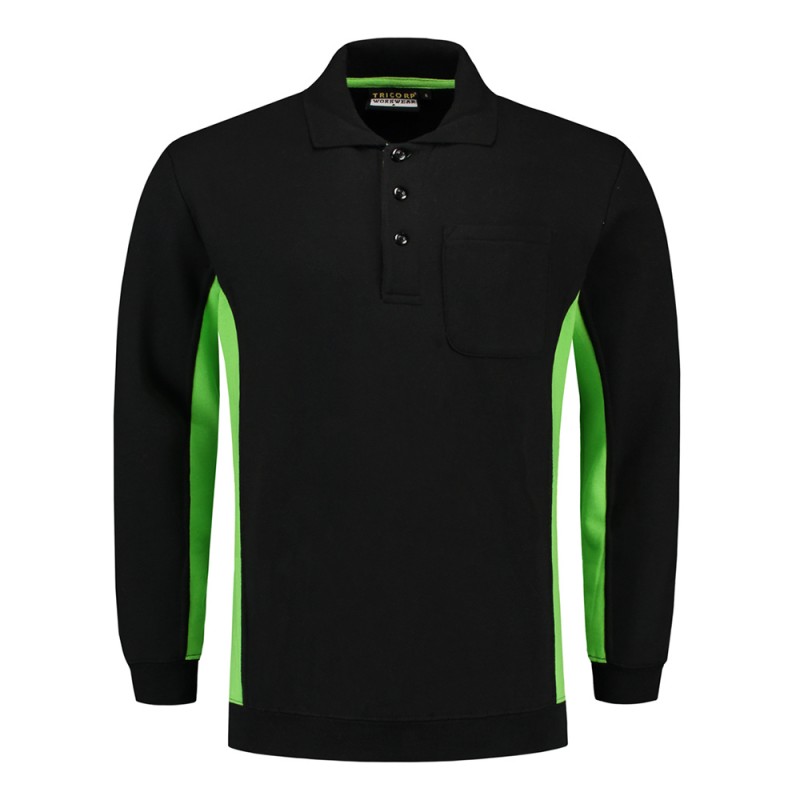 TRICORP 302001/TS2000 Polosweater Bicolor Borstzak black-lime