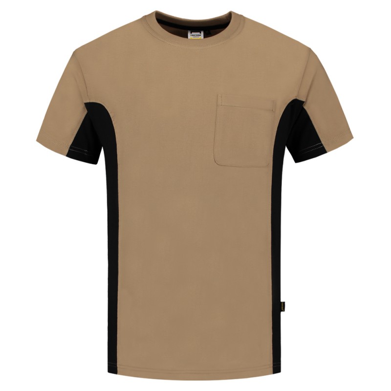 TRICORP 102002 T-Shirt Bicolor Borstzak Khaki/Zwart OUTLET
