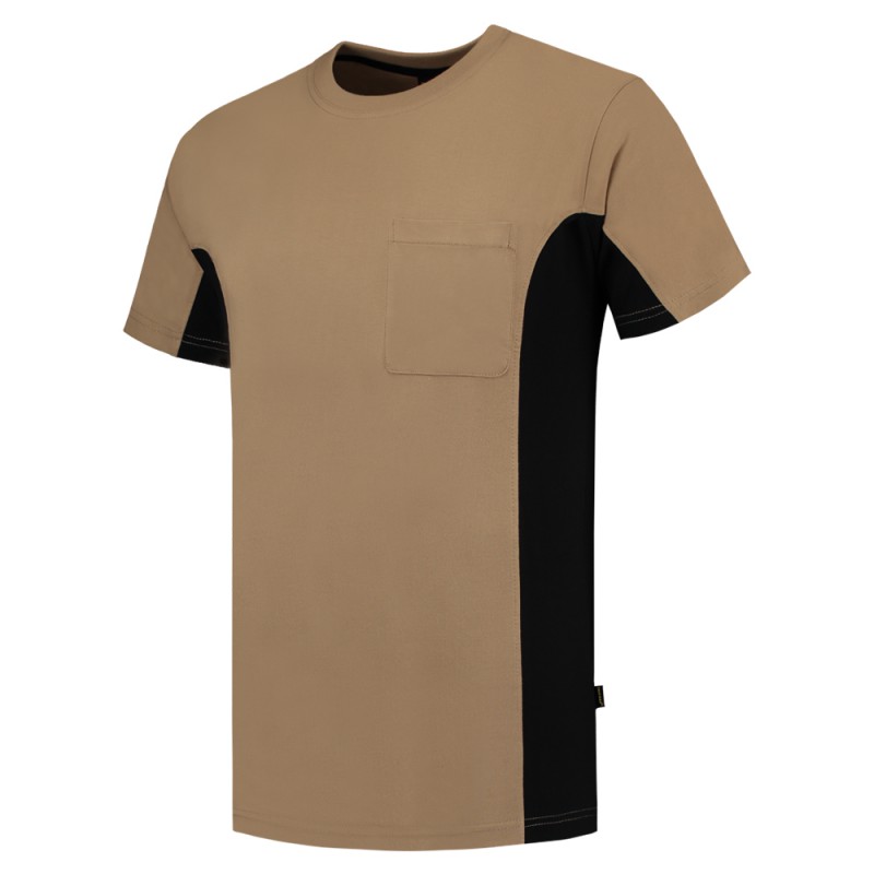 TRICORP 102002 T-Shirt Bicolor Borstzak Khaki/Zwart OUTLET